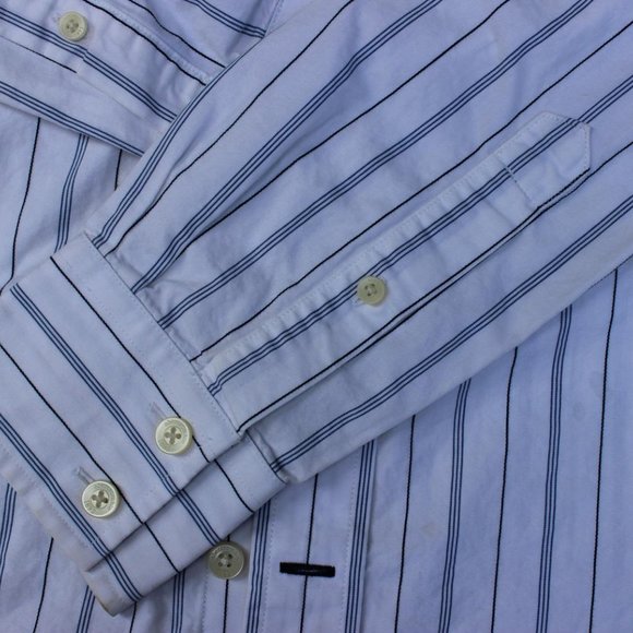 ABERCROMBIE YOUTH BOYS DRESS SHIRT WHITE BLUE PINSTRIPE SIZE MEDIUM BUTTON CUFFS - Picture 4 of 6